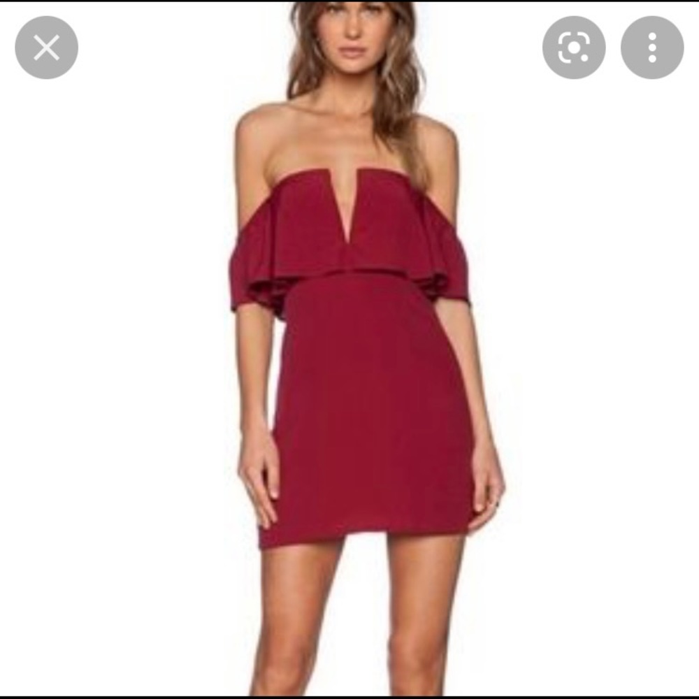 NWT Gorgeous Lovers + Friends burgundy off the shoulder mini dress.